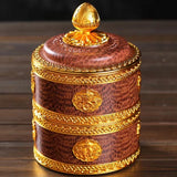 Tibetan Brown Resin Double Layer Jar Food Organizer Tantric Metals Handicraft Buddhist Storage Box Home Desktop Gift Decorative