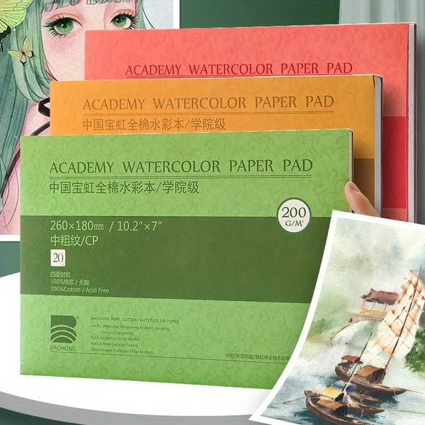 AOOKMIYA Watercolor Paper 20 Sheets, 94 lb/ 200 gsm 10.2x7 inch Hand Painted Paper pad Book for Adults,Students -Watercolors,Mixed Media