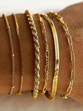 6Pcs Boho Retro Thick Twist Cuban Chain Bracelet Gold Color Multilayer for WomenBracelet Set Trendy Quality Jewelry Gifts 2024