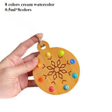AOOKMIYA New Wooden Palette Round Snowflake Shape Watercolor Paint Tray Portable Pendant Palette Art Student Painting Supplies