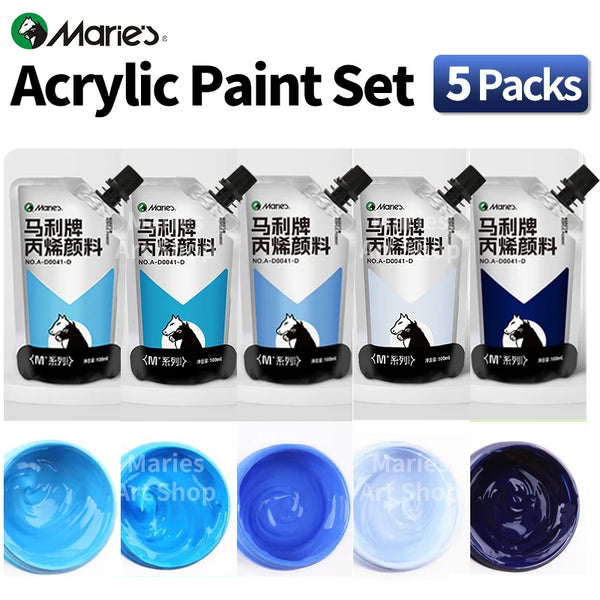 AOOKMIYA Marie's 5 Packs Blue Acrylic Paint Sets 100ml/3.38oz for Models,DIY,Graffiti,Painting,Canvas,Eggs,Rock,Wood,Wall,Ceramic