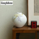 Boutique Pure Hand-painted Wisteria Ceramic Vase Larger Home Decorations Dried Plant Pot Household Flowerpot Tearoom  Ornament