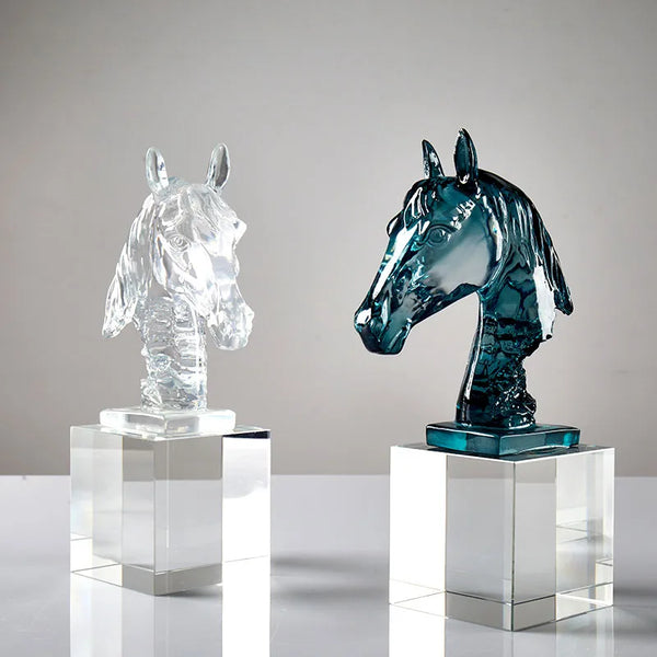 AOOKMIYA Glass Craft Clear Horse Head Artificial Animal Sculpture Crystal Horse Statue Decorative Figurines Room Decoration Accessories