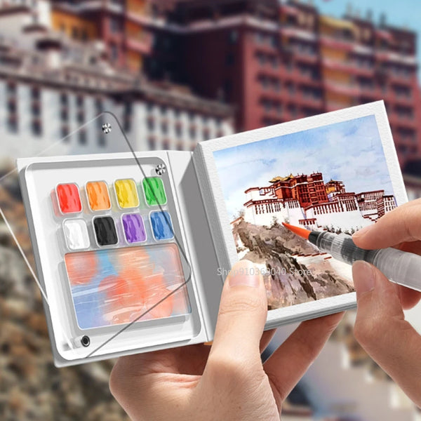 AOOKMIYA Portable Empty Acrylic Watercolor Palette Watercolor Book Set 8/12 Grid Paint Tray Art Student Travel Painting Art Supplies