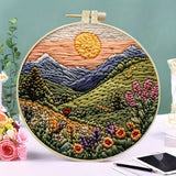 AOOKMIYA Beginners Hand Embroidery Kit - Mountain and Moon Landscape, Mixed Colors, Fabric Included - Perfect Handmade Gift