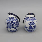 Set of 6 Ceramic Pendants, Hanging Ornaments, Blue and White Ceramic Jar Models