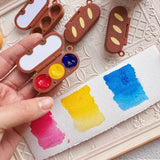 AOOKMIYA Mini Bread Stick Shape Watercolor Box with Palette 0.5ML 3-color Cute 3D Printing Paint Box Portable Painting Supplies
