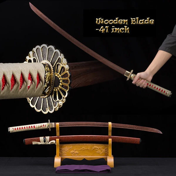 High Quality  Samurai Katana, Wooden Sword,Practical Training Sword, 02KT, Red Black ,Zinc Alloy Tsuba,Decor, Can Custom