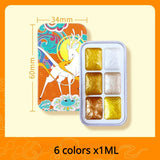AOOKMIYA Portable Metallic Pearlescent Watercolor Paint 6 Colors 1ML Painting Sketch Watercolor Box Nail Art Glitter Pigment Art Supplies
