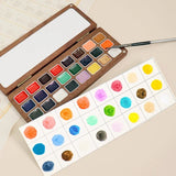 AOOKMIYA 24 Colors 1ml Solid Watercolor Pigment Wooden Box with Palette Handmade Solid Pigment Painting Portable Nail Art Supplies