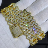 18mm Width Cuban Chain Prong Mixed Inlay CZ Cubic Zircon Plated Luxury Men Necklace Bling Full Iced Out Hiphop Jewelry 7-24''