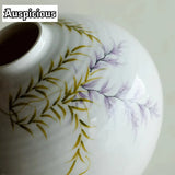 Boutique Pure Hand-painted Wisteria Ceramic Vase Larger Home Decorations Dried Plant Pot Household Flowerpot Tearoom  Ornament