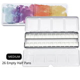 Empty Metal Watercolor Tin Palette Boxes with 14/26/52pcs Detachable Half-Pans Design for DIY and Travel Use(Small/Medium/Large）