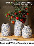 Blue and White Porcelain Vases Flower Arrangements Home Decoration Living Room Ornaments Chinese Style Ceramic Retro Porcelain