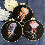 AOOKMIYA Stamped Embroidery Kit for Beginners with Jellyfish Pattern Cross Stitch kit  Color Threads Beach Ocean Style Cross Stitch Kit
