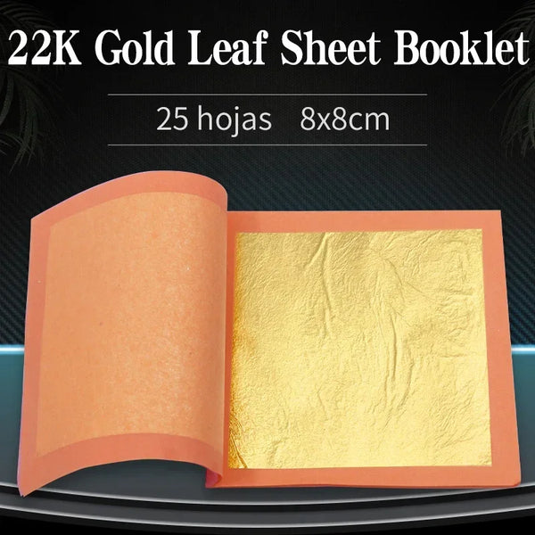 AOOKMIYA Gold Leaf Real Gold Foil 25pcs/Per Booklet 22K Pure Gold Leaf Sheet 92% Gold 8 X 8cm for Decoration Art Crafts