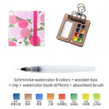 AOOKMIYA Portable Travel Watercolor Set Schmincke Watercolor 8 Colors Mini Walnut Paint Box Sketchbook Student Outing Art Supplies