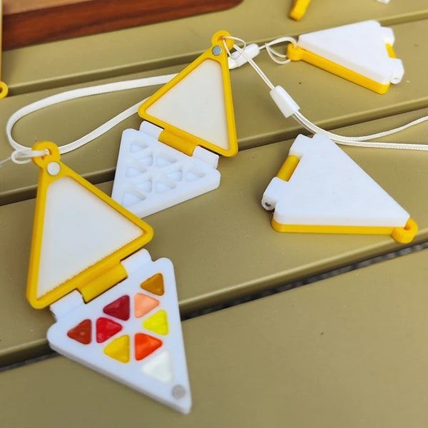 Mini Portable Watercolor Palette Cheese Shape 9 Grids Watercolor Paint Box Pendant Keychain Art Student Painting Supplies