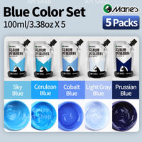 AOOKMIYA Marie's 5 Packs Blue Acrylic Paint Sets 100ml/3.38oz for Models,DIY,Graffiti,Painting,Canvas,Eggs,Rock,Wood,Wall,Ceramic