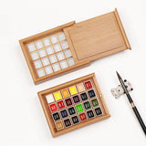 AOOKMIYA Empty Bamboo Paint Palette with Lid Portable Watercolor Paint Tray Storage Box with 24/36 Half Pans for Painting Art Supplies