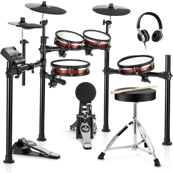 NEW!MAX Electronic Drum Set with Industry Standard Mesh Heads, 10'' Snare, 10'' Tom3, 12'' Crash, 450+ Authentic Sounds