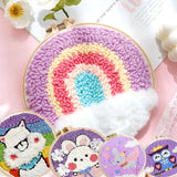 AOOKMIYA 20cm Punch Embroidery Starter Kits Children's hand embroidery kit Beginners DIY Needlework Wool Punch Needle Poke Embroidery Kit