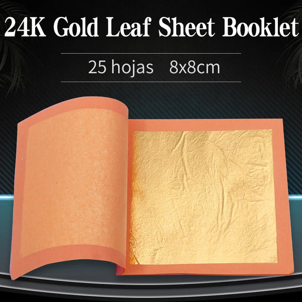 AOOKMIYA 24K Real Gold Leaf sheet 25PCs/Booklet 8cm Gilding Foil for Art Crafts Decoration Painting  Buddha Statue Gilded