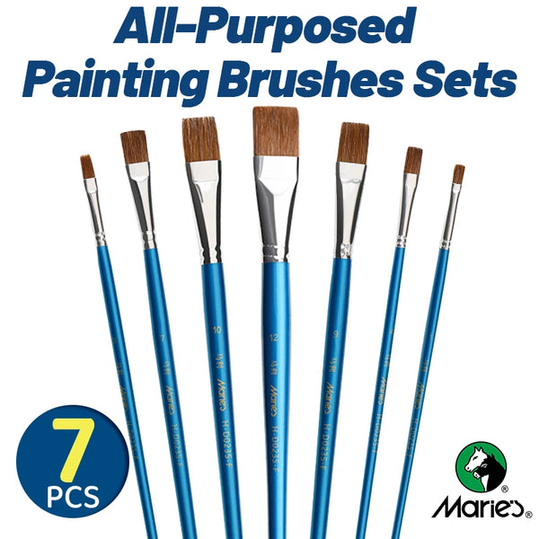 AOOKMIYA Marie's 7pcs Flat Paint Brushes Set with Wolf Hair & Long Handle for Oil, Acrylic,Gouache,Watercolor,Crafts,Models,Figures,Eggs