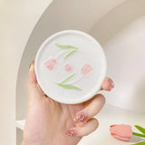 AOOKMIYA Mini Watercolor Ceramic Palette 9cm Tulip Lily of The Valley Shape Plate Easy To Clean Paint Tray Painting Art Supplies
