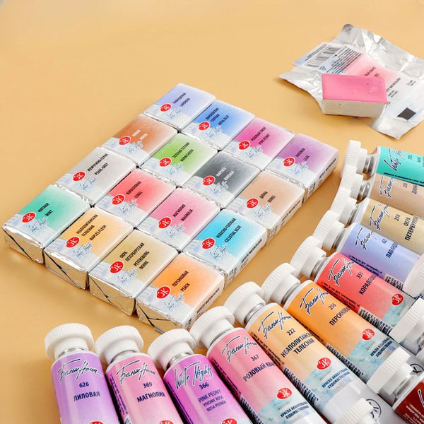 AOOKMIYA Full Pan White Nights Artists Solid Watercolor Paints 19 Colors Macaron/Candy Color for Painters Student Art Supplies