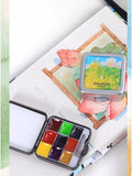 New Mini Travel Solid Watercolor Paint Packaging 9-color Small Metal Mini Watercolor Box Student Painting Supplies   Gouache