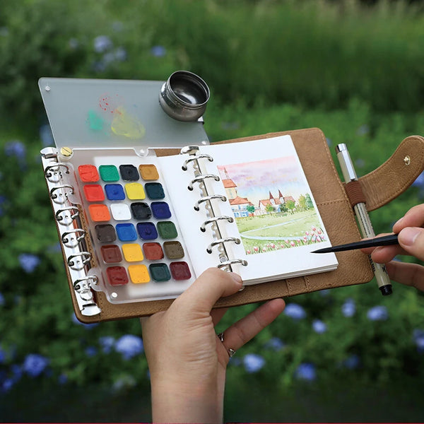AOOKMIYA Empty Watercolor Palette A7 Loose-leaf Watercolor Book Portable Acrylic Watercolor Box Paint Tray Travel Sketching Art Supplies