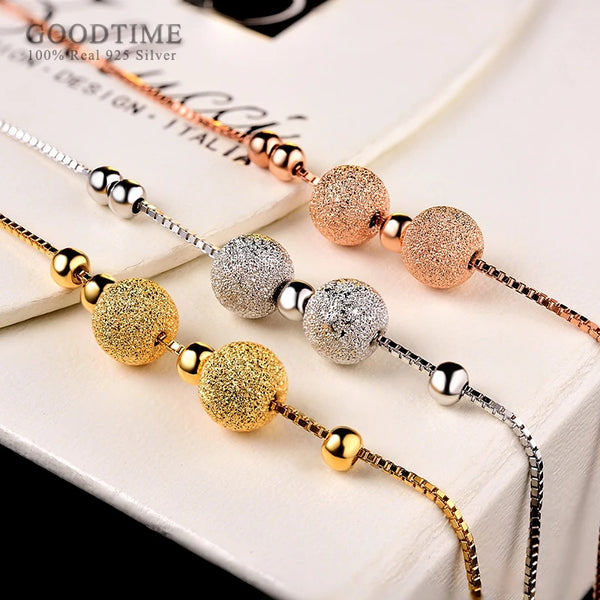 Fashion Pure 100% 925 Sterling Silver Anklet Frosted Gold Color White Round Beads Anklets For Women Ankle Foot Chain Jewelry