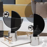 AOOKMIYA Glass Craft Transparent Geometric Ornaments Silver Ball Semicircle Abstract Decorative Figurines Home Decoration Accessories