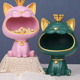 Fortune Crown Big Mouth Cat Entrance Key Storage Tray Decorative Ornament, Light Luxury Housewarming Gift Sculpture