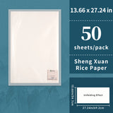 AOOKMIYA 50 Sheets Marie's Rice Paper,Sheng (Raw) Xuan for Sumi & Oriental Painting,Ink Drawing,Chinese Calligraphy,Watercolors