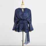 AOOKMIYA TWOTWINSTYLE Loose Solid Dresses For Women Round Neck Lantern Sleeve High Waist Spliced Fold Mini Chic Dress Female Fashion 2025 AOOKMIYA.COM