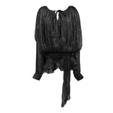 AOOKMIYA VC Chic Chiffon Mini Dress with Tie-Neck and Lantern Long Sleeves for a Garden Party Evening Gown AOOKMIYA.COM