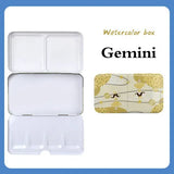 AOOKMIYA Portable Watercolor Iron Box Empty Twelve Constellation Pattern Three-fold Paint Storage Box Paint Palette Painting Art Supplies