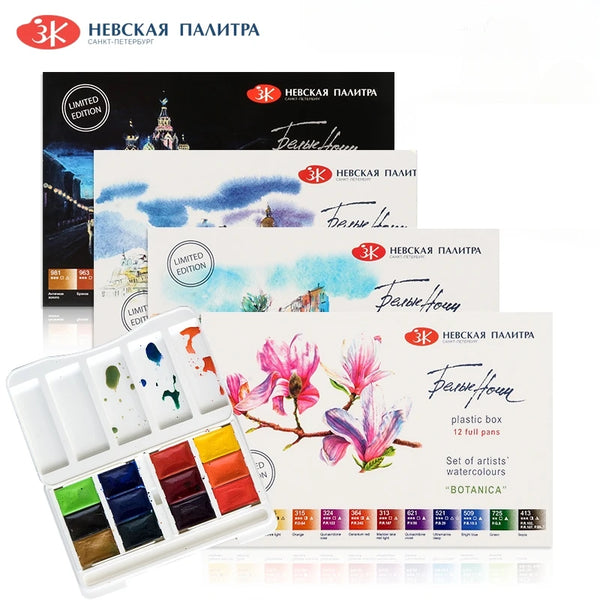 AOOKMIYA Russian White Night 12-color Artist-grade Solid Watercolor Pigment Macaron/metallic Portable Watercolor Paint Set Art Supplies  AOOKMIYA.COM