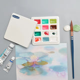 AOOKMIYA 12 Grid Ceramic Color Palette With Cover White Watercolor Mixing Palette Tray Painting Color Pallet Pigment Mixing Plates Artist  AOOKMIYA.COM