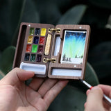AOOKMIYA Portable 12Colors Watercolor Palette Set with Brush Walnut Magnetic Paints Box Travel Painting Sketching Paint Tray Art Supplies