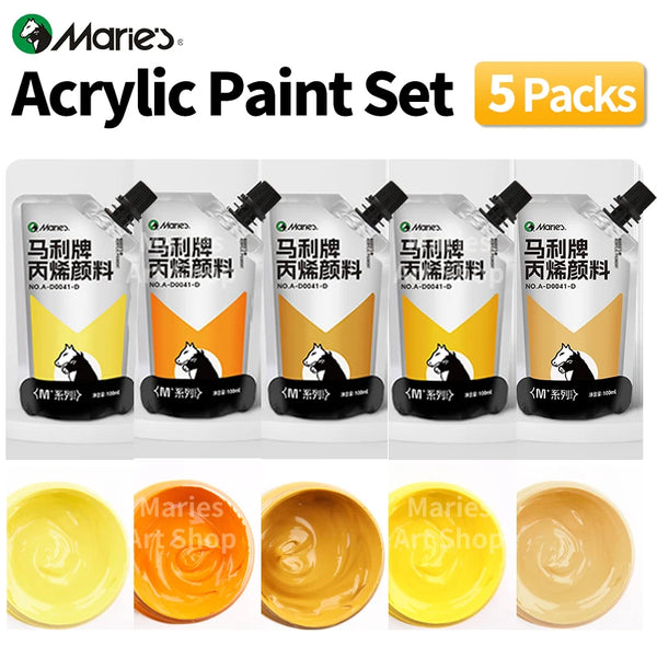 AOOKMIYA 5pcs Marie's Yellow Colors Acrylic Paints Set,100ml/3.38oz Vibrant Drawing Pigments Kit for Models, ainting,Eggs for Artists