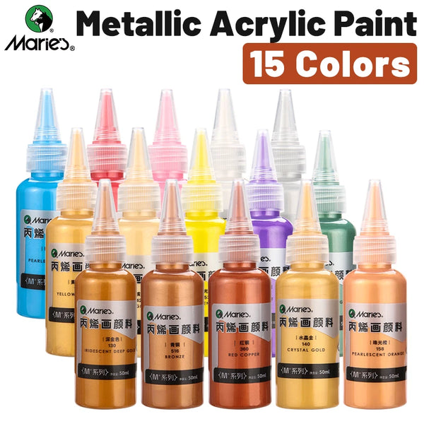 AOOKMIYA 15 Colors Marie's Metallic Acrylic Paint Set,50ml/1.69oz per for DIY,Furniture,Rock,Glass,Painting,Canvas for Adults, Artists
