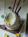 Handmade Pottery Cute Planet Pen Holder Creative Art Tools for Pen Washing, Color Adjustment, and Painting Desktop Ornament