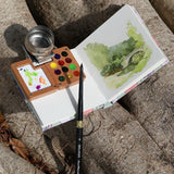 AOOKMIYA New 11-grid Portable Palette Mini Watercolor Paint Box Walnut Travel Carry-on Painting and Sketching Set Art Supplies