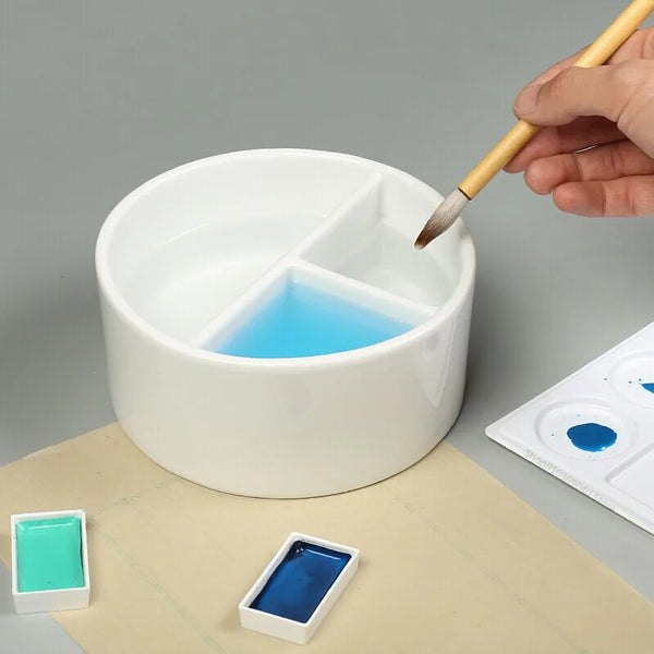 AOOKMIYA Round Ceramic Washing Palette Three-Grid White Porcelain Washing Plate Jingdezhen Porcelain Paint Palette Painting Art Supplies
