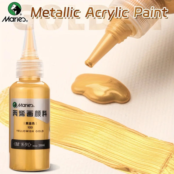 AOOKMIYA Marie's 50ml/1.69oz 1pc Golden Metallic Acrylic Pigments,Cover Strong Pearlescent Acrylic for Cannvas,Paper,DIY for Adults