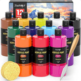 12 Colors Acrylic Paint Bottle Set 500ml 16.9oz Large Bottles Acrylic Paint Kit Rich Pigmented Bulk Painting plies for Artists