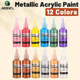 AOOKMIYA Marie's 12 Colors Metallic Acrylic Paint Set,50ml/1.69oz per Rich Shiny Pigments with Portable Bottle for DIY,Wood,Glass